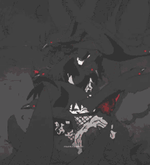 a black and white drawing of a ninja with red eyes and the words anamellesshinobi on the bottom