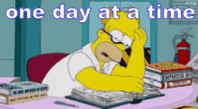 a cartoon of homer simpson with the words one day at a time