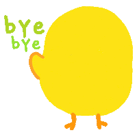 a drawing of a chicken saying bye bye in green letters