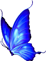 a blue butterfly with a white background is flying in the air