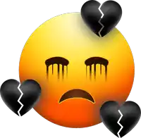 a yellow smiley face with black hearts around it and tears coming out of it 's eyes