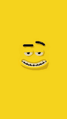 a yellow smiley face with black eyebrows and teeth