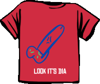 a red shirt with a penis and the words look it 's dia on the bottom