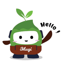 a cartoon character says hello and has a green leaf on his head