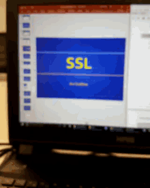 a computer screen displays the word ssl in yellow letters