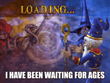 a loading screen for a video game with a wizard and witch