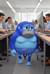a blue monkey with the name ronke on his shorts