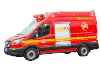 a red and yellow ambulance with the number 193 on it