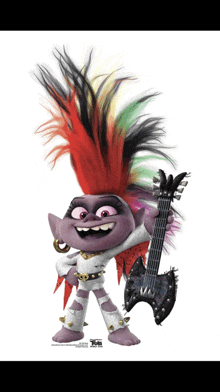 a troll from trolls holding a guitar and a hammer