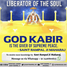 a poster that says ' liberator of the soul god kabir is the giver of supreme peace ' on it