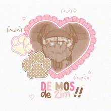 a drawing of a monster in a heart with the words de mos de zim