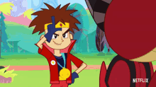 a cartoon character is wearing a medal and a crown and says netflix on the bottom right
