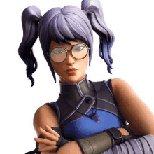 a close up of a woman wearing glasses and ponytails in fortnite .