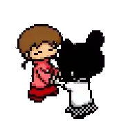 a pixel art of a girl holding a gun to another girl .