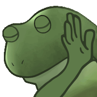 a green frog with its eyes closed and a hand behind its head