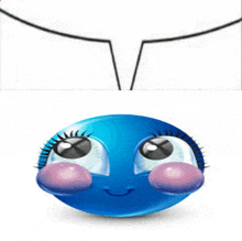 a blue smiley face with pink cheeks and lashes