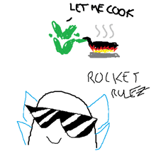 a drawing of a person wearing sunglasses says let me cook