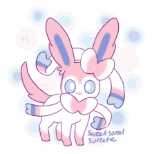 a drawing of a pink and white bunny with the words sweet sweet sweetie on the bottom