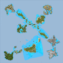 a map showing a bunch of islands in the middle of a body of water