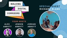 a poster for walking digital corridors with a special guest named richard blank