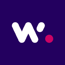 a purple background with a white w and a red dot