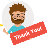 a man with glasses and a beard is holding a red sign that says thank you