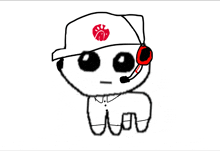 a drawing of a person wearing headphones and a hat with a red circle on it