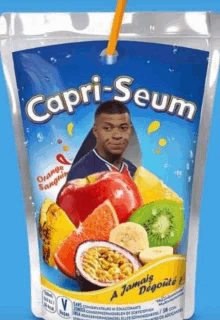 a bag of capri-seum juice has a straw in it