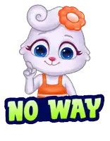 a cartoon bunny with a flower in her hair says " no way "