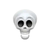 a white cartoon skull with a smile on its face
