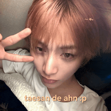 a close up of a person 's face with taesan de ahn p written on the bottom right