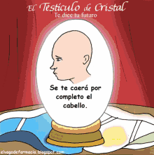 a cartoon of a bald man in a snow globe with the words " se te caera por completo el cabello "