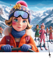 a girl wearing a hat and goggles is holding a sleigh