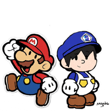 a drawing of mario and a police officer with the year 2016 on the bottom left