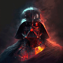 darth vader from star wars is wearing a helmet and a red mask .