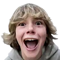 a young boy with blonde hair is making a face with his mouth open