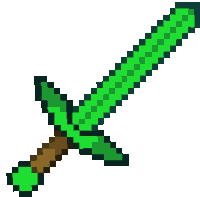 a pixel art drawing of a green sword with a wooden handle .