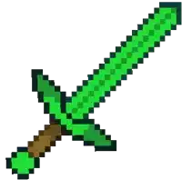 a pixel art drawing of a green sword with a wooden handle .