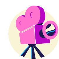 a cartoon illustration of a pink and purple camera