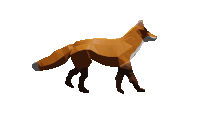 a low poly fox with a long tail is walking on a white background