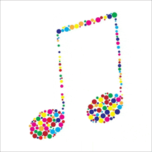 the music notes are made of colorful dots on a white background .