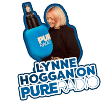 an ad for lynne hogganon pure radio shows a woman holding a microphone