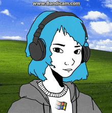 a cartoon of a person wearing headphones and a windows logo