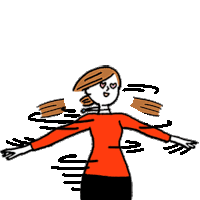 a cartoon drawing of a woman with her arms outstretched .