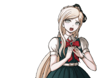 a girl with long blonde hair and a bow on her head
