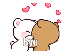 a cartoon of two teddy bears kissing with the word bye written on the bottom .