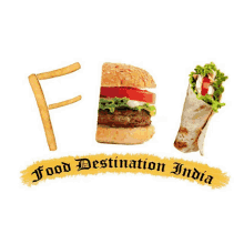 a logo for food destination india with a hamburger and a wrap