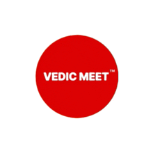 a red circle with the word vedic meet written on it