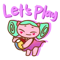 a cartoon illustration of a girl holding a ball and the words let 's play