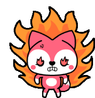 a cartoon drawing of a fox with flames around it